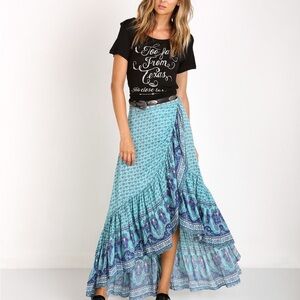 Spell & The Gypsy Sunset Road Rare Blue Wrap Maxi Skirt Medium lovely